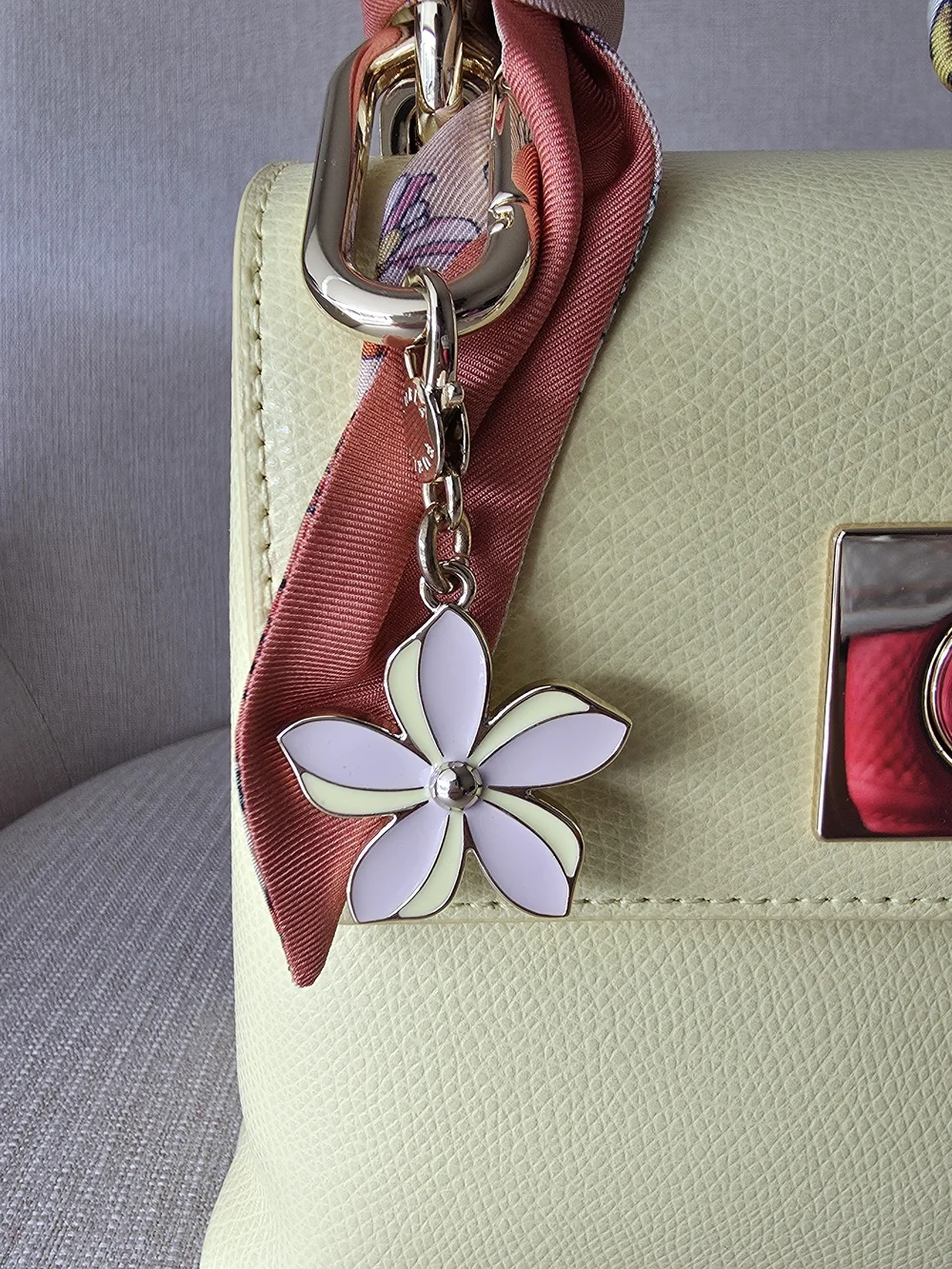 Furla Yellow Leather Top-Handle Bag with 2 Silk Twills & Charm